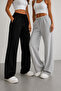 Mnk Sport Sweatpants 2 Pieces Plain Black Gray Wide Leg Comfortable Fit - 3