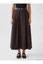 Brown high waist belted pleated flared women's skirt - 2
