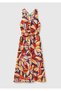 Women's Purple Mix 100% Linen All-Over Printed Tie-Waist Dress