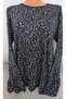 Er Clothing Summer Combed Cotton Blouse Long Sleeve Crew Neck Navy Patterned - 5