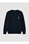 Ozmarka New Season Navy Blue Crew Neck Embroidered Men's Knitwear Sweater