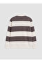 Özmarka New Season Beige Polo Collar Striped Men's Sweatshirt - 5