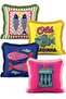 Colorful Sardine and Fish Figured Marine Themed Set of 4 Fringed Throw Pillow Covers