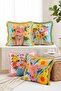 Colorful Floral and Female Figure Illustration Patterned 4-Piece Fringed Throw Pillow Cover Set - 2