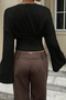 V-Neck Wide Sleeve Gathered Blouse - 3