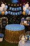 Blue Gold Garden Birthday Decoration Set with 20 Balloons, Happy Birthday Banner, Table Skirt, Party Set