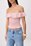 Pembe Fitted/Vücuda Oturan Straplez Kolsuz Gipeli Tok %100 Pamuk Örme Bluz TWOSS26BZ00835 - 3