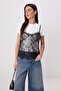 Ekru Düz Regular/Normal Kalıp Bisiklet Yaka Dantel Atlet Detaylı Esnek Örme T-Shirt TWOSS26TS00290 - 5