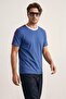 Blue Off Shoulder Regular Fit Red Stripe Detailed 100% Cotton T-Shirt Tmnss26Ts00078 - 11