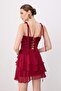 Prom Bordo Kat kat Şifon Korse Detaylı Kısa / Mini Elbise TPRSS26EL00181 - 4