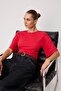 Red Plain Fitted Crew Neck Three Quarter Sleeve Soft Knitted T-Shirt Twoss26Ts00060 - 2