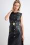 Siyah Bodycon/Vücuda Oturan Bisiklet Yaka Kolsuz Midi Suni Deri Örme Elbise TWOAW27EL00058 - 3