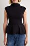 Siyah Düz Peplum Dik Yaka Kolsuz Pamuklu İnterlok Örme Bluz TWOAW27BZ00100 - 3