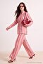 Pembe Kırmızı Poplin Çizgili Gömlek Pantolon Alt - Üst Takım TCTSS26US00083 - 2