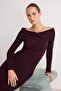 Mürdüm Carmen Yaka Bodycone Fitilli Maxi Boy Triko Elbise TWOAW27EL00012 - 2