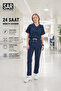 Navy Blue Lycra Women's Scrubs Set Nurse Doctor Uniform with Hidden Pockets