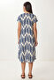 Patterned Draped Summer Viscose Dress Lrn0040 Ecru Dark Blue - 4