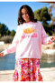 Pink Ground Neon Orange Glitter Lotus Printed Namaste Sweatshirt
