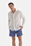 Blue Paisley Patterned Medium Swim Shorts - 5