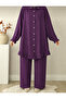 Stone Detailed Buttoned Cotton Double Suit Lilac