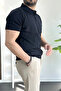 Men's Slim Fit Zippered Polo Collar T-Shirt Navy Blue Edw452 - 3