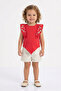 Summer Baby Girl Flower Printed Shoulder Ruffle Zero Sleeve 6-9-12-18-24 Months Set