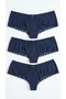 3 Pieces 1 Pack Navy Blue Striped Lace Detailed Hipster Panties with Stone Detail