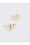 Gold Color Stripe Detailed Stone Earrings - 2
