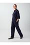 Navy Blue High Waist Regular Leg Long Woven Trousers - 3