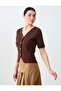 Bitter Brown Shiny Button Detailed Short Sleeve Knitwear Vest - 3