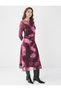 Dusty Rose Round Neck Floral Print Mesh Knitted Midi Dress - 2