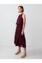 Burgundy Relaxed Fit Regular Waist Button Detail Long Woven Skirt - 3