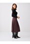 Bitter Brown Relaxed Cut Regular Waist Slit Midi Knitted Skirt - 3