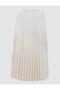 Ecru Regular Waist Elastic Waist Pleated Knitted Midi Skirt - 7