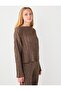 Coffee Melange Relaxed Fit Boat Neck Long Sleeve Knitted Blouse - 4