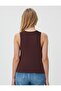 Bitter Brown Round Neck Slim Fit Sleeveless Knitted Tank Top - 5