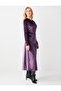 Plum Draped Collar Long Sleeve Knitted Velvet Long Dress - 3