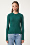 Women's Ecru Emerald Green 2-Pack Crew Neck Basic Knitted Blouse with Finger Loop Detail Cr00440 - 8