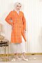Buttoned Wide Collar Cashmere Coat Orange 19177 - 3