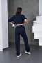 Women's Navy Blue Relaxed Fit Zippered Sweat Pants Set - 4