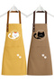 Kitchen Apron Set of 2 Mustard Brown Stain-Resistant Water-Repellent Fabric Cat Print Dowry Apron - 3