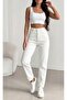 White Color Women's High Waist Mom Jean Denim Pants Flexible Comfortable Fit - 4