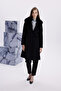 Double-Breasted Collar Belt Detailed Cashmere Coat Black 13404 - 3