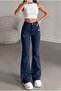 High Waist Flared Jean Pants - Full P Cotton U Flare Denim with Distressed Detail - 3