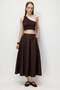 4913 Women's Elastic Waist Pleated Flowy Midi Denim Skirt Brown - 2
