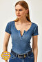 Women's Washed Indigo Camisole Blouse with Snap Fasteners BLZ-19000171