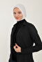 Women's Long Sleeve Half Turtleneck Combed Cotton Stretch Fabric Bodysuit - Black - 4