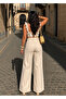 High-Waist Cream Palazzo Denim Pants - 2