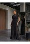 Black Tulle Detailed Draped Dress - Long Evening Dress with Fish Cut Chiffon Skirt - 3