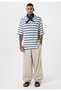 Oversize Striped Zippered Collar Knitwear T-Shirt - 4